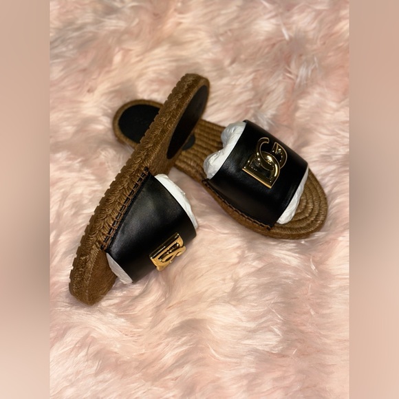 Dolce & Gabbana Logo Leather Flat Espadrille Sandlas size - Picture 3 of 7
